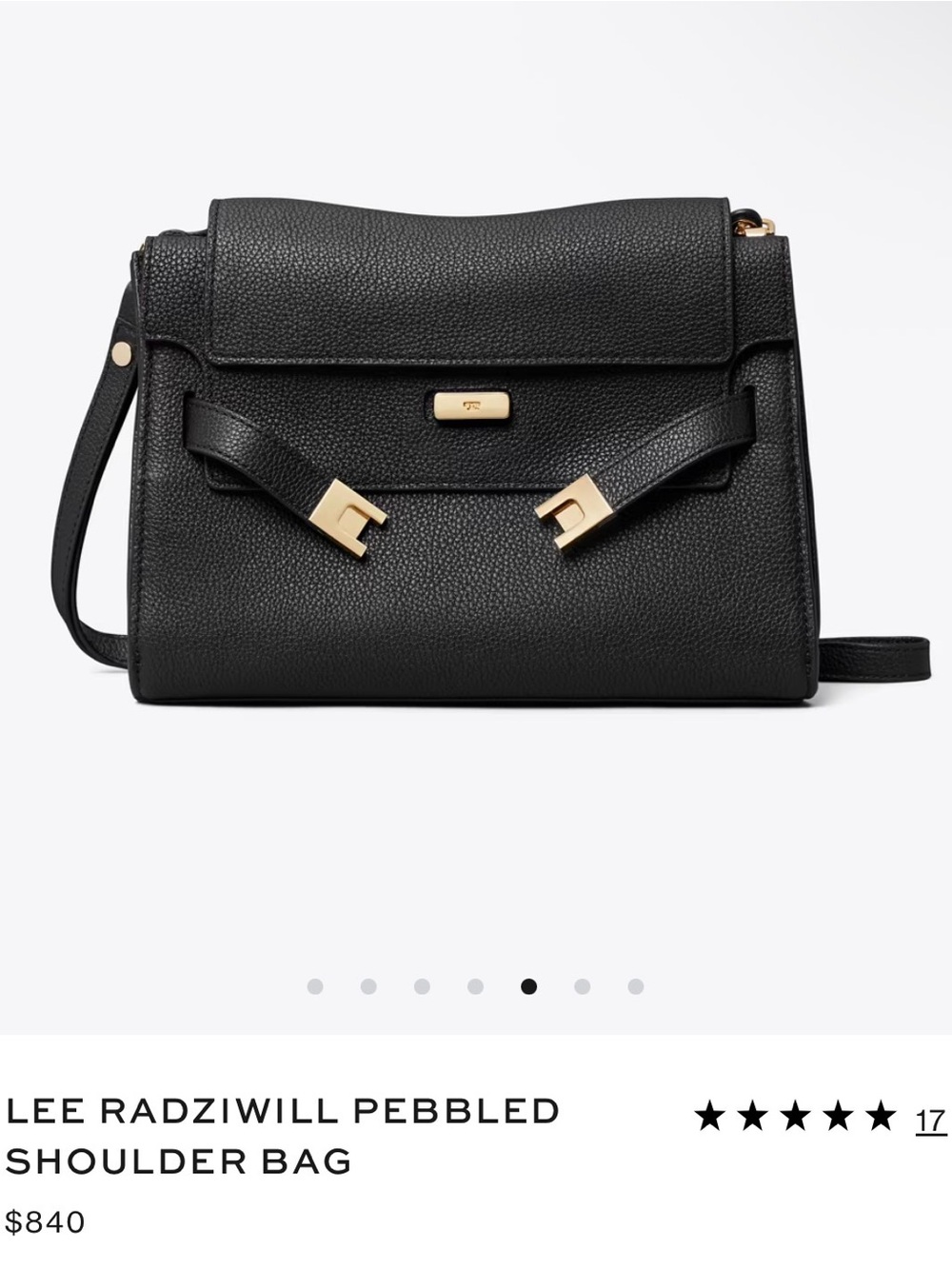 NWT Tory Burch Lee Radziwill Black Pebbled Leather Shoulder with Gold Hardware - Picture 2 of 13